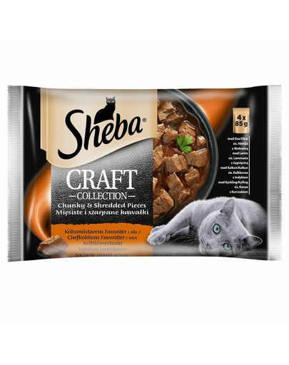SHEBA Craft Collection Hrana umeda cu carne de vită, miel, curcan și pui pentru pisici adulte 52 x 85g