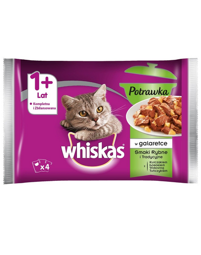WHISKAS Adult Arome tradiționale 52 x 85g cu pui, cu somon, cu vită, cu ton