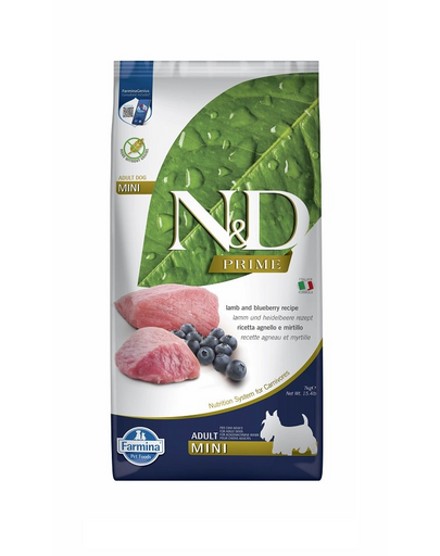 FARMINA N&D Adult Mini Lamb&Blueberry hrana uscata caini adulti de talie mica, miel si afine 7 kg
