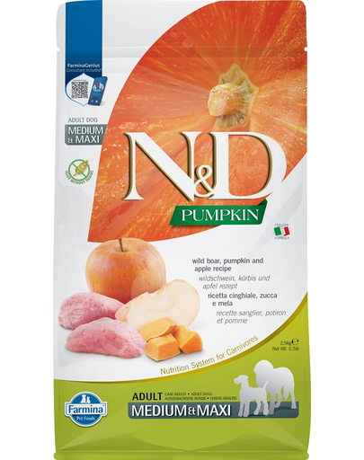 FARMINA N&D Pumpkin Adult Medium&Maxi Hrana uscata caini, cu mistet si mar 2.5 kg