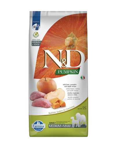 FARMINA N&D Pumpkin Adult Medium & Maxi Hrana uscata caini talie medie si mare, cu mistret si mar 12 kg