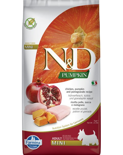 N&D Pumpkin Adult Mini cu pui & rodie 7 kg