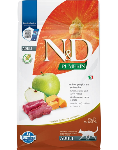 FARMINA N&D Pumpkin Adult Cat Venison&Apple 300 g Hrana pisici, cu cerb, dovleac si mar