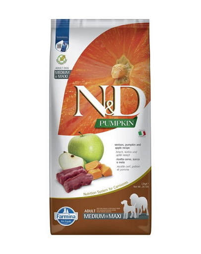 FARMINA N&D Venison Pumpkin & Apple Adult Medium & Maxi hrana uscata caini talie medie si mare 12 kg