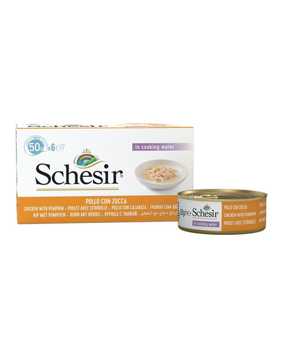 SCHESIR Hrană umedă pentru pisici, file de pui și dovleac, 6 buc. x 50 g