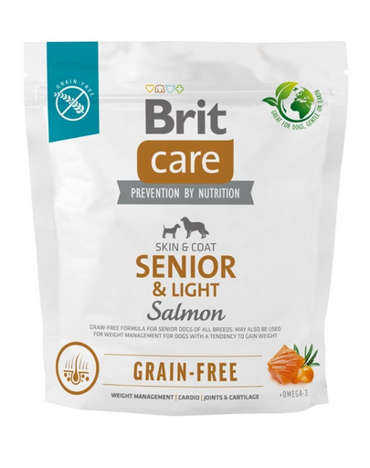 BRIT Care Grain-free Senior&Light 1 kg Hrana caini seniori cu tendinta de ingrasare, cu somon si cartofi