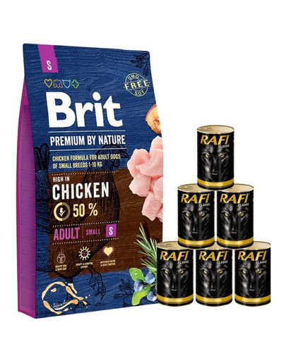 BRIT Premium By Nature Adult Small S 8 kg + hrana caini 6x1240 g pasare