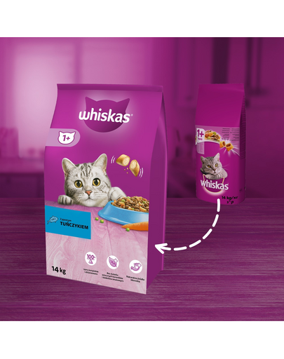 WHISKAS Adult 14 kg - hrana uscata completa pentru pisici adulte, cu ton delicios