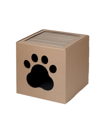 CARTON+ PETS Casuta din carton pentru pisici cu spatiu de zgariat Netti