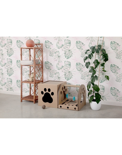 CARTON+ PETS Casuta din carton pentru pisici cu spatiu de zgariat Netti