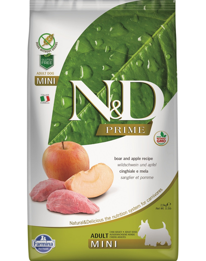 FARMINA N&D Prime Adult Mini - Hrană uscată cu carne de mistreț și măr 2.5 kg