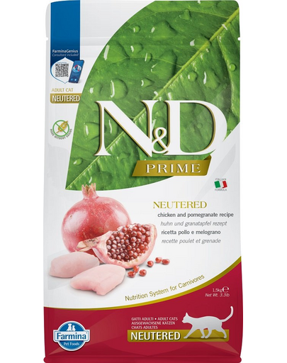 N&D FARMINA Hrana uscata pentru pisici sterilizate, cu pui si rodie, 1.5 kg