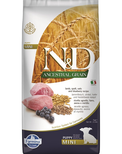 FARMINA N&D Low Grain Puppy Mini Hrana uscata pentru catelusi, cu miel si afine 7 kg