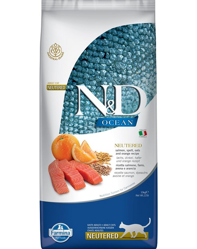 FARMINA N&D Ocean Adult Cat Neutered 10 kg Hrana pisici sterilizate, somon, spelt, ovaz si portocala