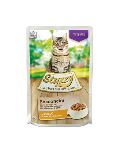 STUZZY Bocconcini Sterilized Chunks with Chicken 85g hrana pisica dupa sterilizare, pui in sos