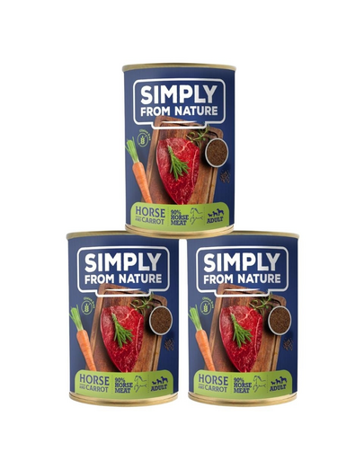 SIMPLY FROM NATURE Hrana umeda pentru caini, carne de cal, seminte de in si morcov 3 x 400 g
