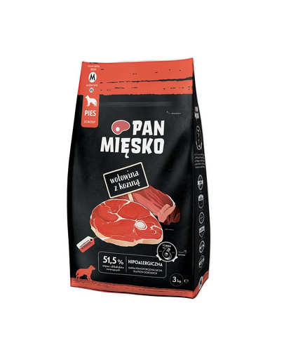 PAN MIĘSKO Mancare uscata caine talie medie, cu vita si capra M 3 kg