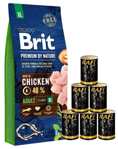 BRIT Premium By Nature Adult Extra Large XL 15 kg + hrana in sos 6x1240 g
