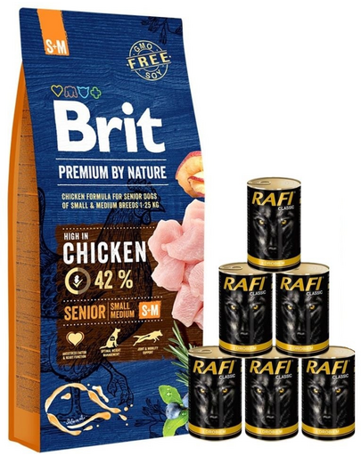 BRIT Premium By Nature Senior Small Medium S+M 15 kg + conserve 6x1240 g