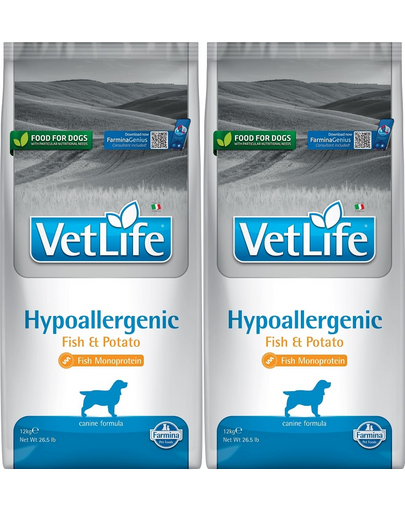 FARMINA Vet Life Hypoallergenic Fish&Potato 12 kg x 2 dieta veterinara caini, peste si cartof