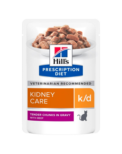 HILL\'S Prescription Diet Feline k/d Plicuri hrana umeda pisici cu probleme renale, cu vita 12x85 g