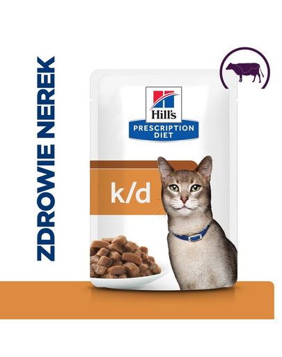 HILL'S Prescription Diet Feline k/d Plicuri hrana umeda pisici cu probleme renale, cu vita 12x85 g