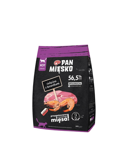 PAN MIĘSKO hrana pentru pisici S 400g, vitel si creveti