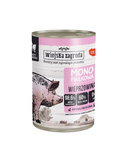 WIEJSKA ZAGRODA Hrana umeda monoproteica pisici, cu porc 400g