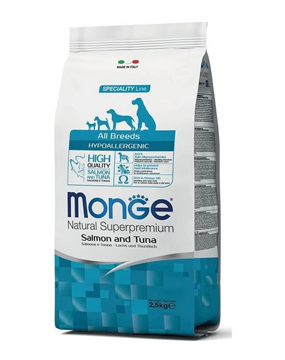 MONGE Hypoallergenic Dog 2,5 kg hrana pentru caini, cu somon si ton