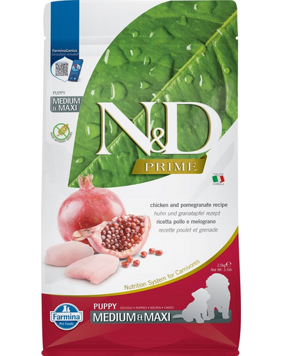 FARMINA N&D PRIME PUPPY MEDIUM & MAXI 2,5 kg Hrana uscata pentru catei de talie medie sau mare, cu pui si rodie
