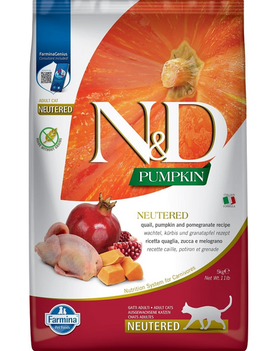 FARMINA N&D Pumpkin Quail & Pomegranate Cat Neutered hrana pentru pisici sterilizate 10 kg
