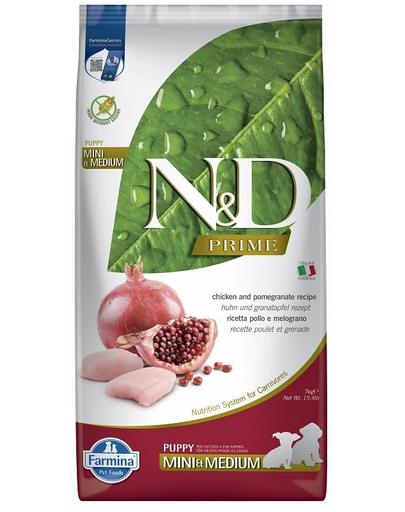 FARMINA N&D PRIME PUPPY MINI & MEDIUM 7 kg Hrana pentru catei de talie mica si medie, cu pui si rodie