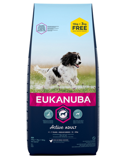 EUKANUBA Adult Medium Breed Hrana uscata pentru caini adulti de talie medie, cu pui si curcan 18 kg