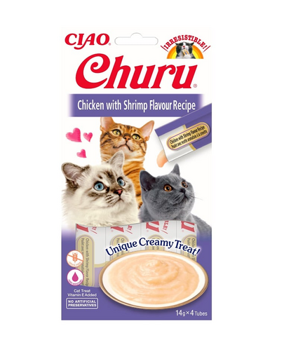 INABA Churu Cat Recompensa pentru pisici,  piure cu pui si creveti 56 g