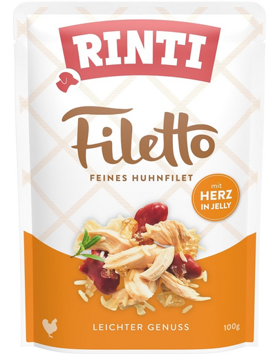 RINTI Filetto in Jelly Chicken&Poultry hearts plic in aspic pentru caini, pui si inima de pasare 100 g