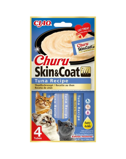 INABA Churu Skin&Coat 4x14g cu ton gustare cremoasa pisici