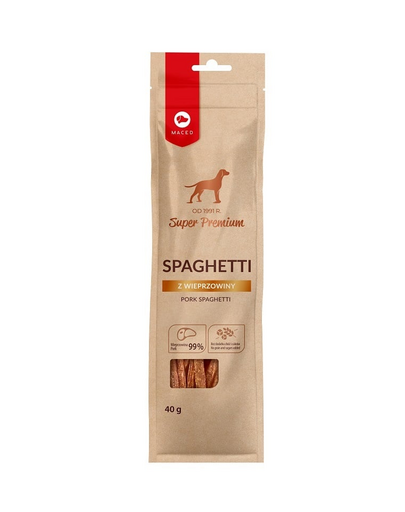 MACED Super Premium Spagetti Recompense caini, sub forma de spaghete, cu porc 40 g