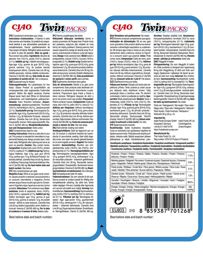 INABA Twin ton, pui si scoici in supa pentru pisici 2x40 g