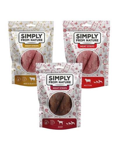 SIMPLY FROM NATURE Meat Strips benzi carne pentru caini 3 x 80 g mix arome
