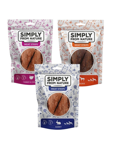 SIMPLY FROM NATURE Meat Strips Benzi pentru caini 3x80 g curcan, iepure si cal