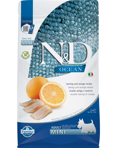 FARMINA N&D Ocean Dog Adult Mini Hrana uscata pentru caini adulti de talie mica, cu hering si portocale  2,5 kg