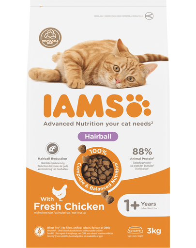IAMS For Vitality Hairball pentru pisici adulte, cu pui 3 kg