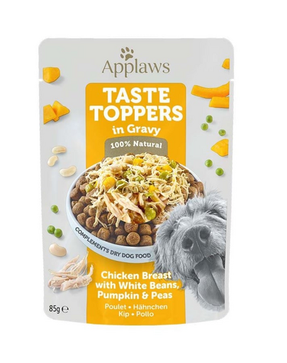 APPLAWS Taste Toppers Plic hrana caine, cu piept de pui, fasole, dovleac aspic 85 g