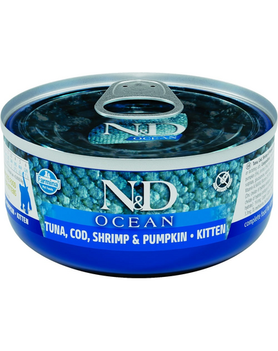 FARMINA N&D Ocean Cat Kitten Tuna, cod, shrimp, pumpkin 70 g conserva pisoi, cu ton, creveti si dovleac