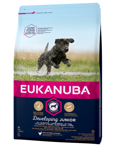 EUKANUBA Developing Junior Large Breed hrana uscata caini juniori talie mare, bogat in pui 3kg