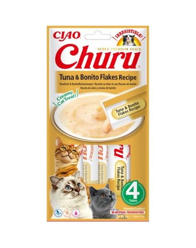 INABA Churu Tuna with bonito flakes 4x14g gustare pisici, ton si fulgi de bonito