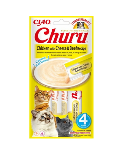 INABA Churu Chicken with cheese & beef 4x14g crema pui, branza si vita pentru pisici