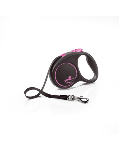 FLEXI Black Design lesa automata cu banda pentru caini, negru cu roz, marimea S, 5 m