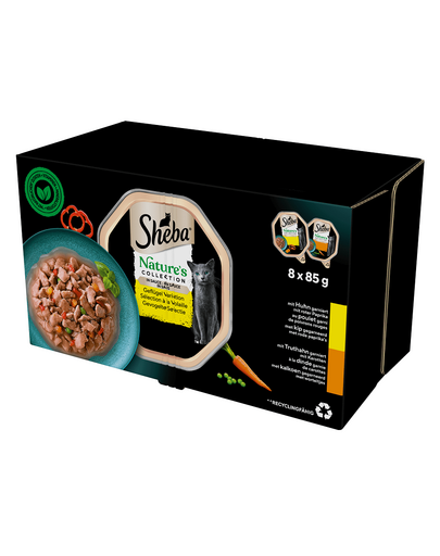 SHEBA Nature\'s Collection Hrana umeda pisici in tava, cu sos 8x85g pui cu ardei si curcan cu morcovi