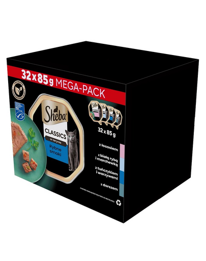 SHEBA Classic Ocean Selection Set hrana umeda pisici,cu peste alb, cod, somon si ton 32x85g